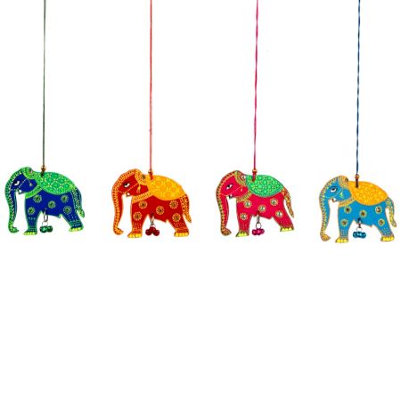 Handmade Wooden Elephant Christmas Hanging - Blue-Green, Red-Yellow, Sky Blue-Orange, Pink-Green